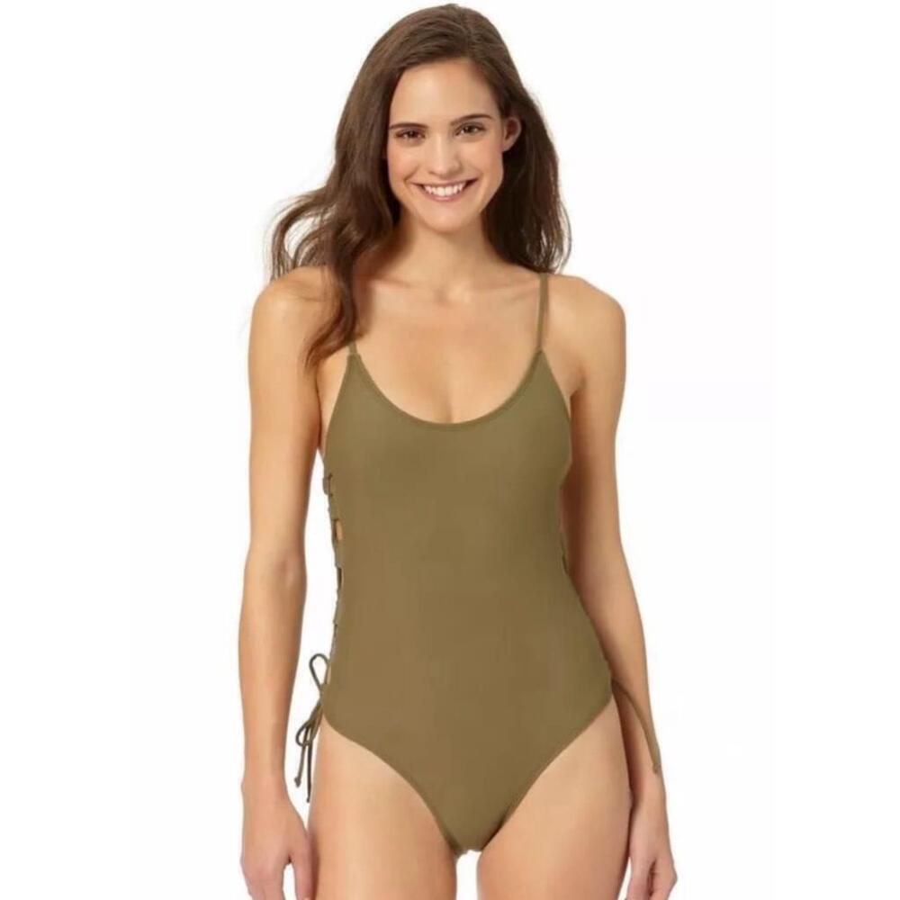 InMocean Olive Green Juniors Side Lace-Up One Piece Bathing Suit Swimsuit NEW